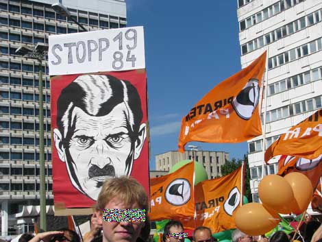 Piraten-Fahnen auf der Demo