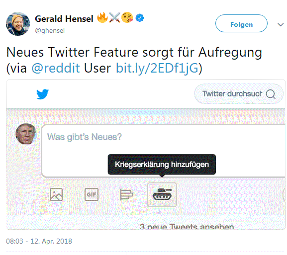 Twitter-Feature: Kriegserklärung hinzufügen?