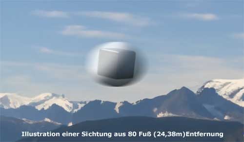 Illustration einer Sichtung: Schwarzer Würfel in runder Sphäre